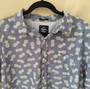100% cotton slim fit button up. Short sleeve, pineapple. Name your own price